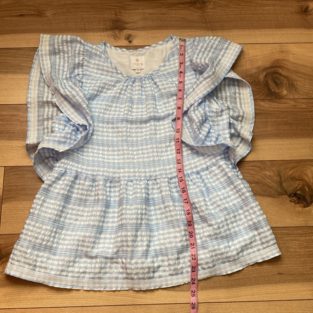 J. Marie light blue and white flutter sleeve top - Picture 4 of 6